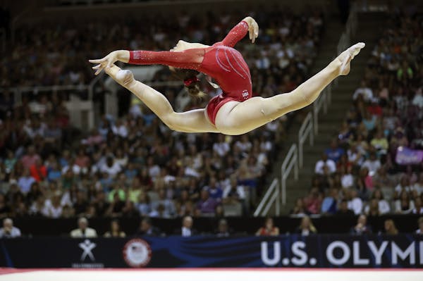 Day 2 - Maggie Nichols performs in her first routine of the night, the floor excersize. ] 2016 U.S. Olympic Trials - Women's Gymnastics.brian.peterson