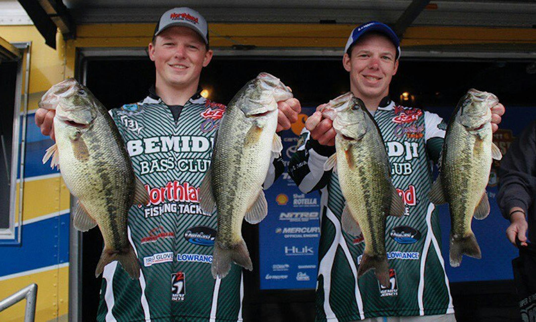 Thor, left, and Mitch Swanson, brothers on the Bemidji State bass fishing team, showed their take on Day 2 at the Midwest Regional at Lake of the Ozarks in Missouri. The team went on to finish 13th out of 138 teams.
