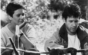 Maggie (played by Janine Turner, at left), and Joel (Rob Morrow, right) are stranded when Maggie's plane goes down in the Alaskan wilderness, in the C