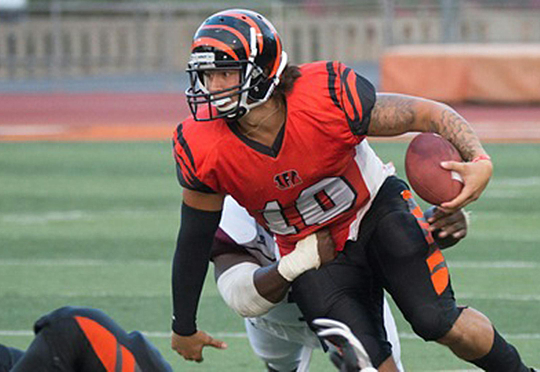 Vic Viramontes is a dual-threat junior college quarterback from Riverside (Calif.) City College. Pictured during the 2017 season.