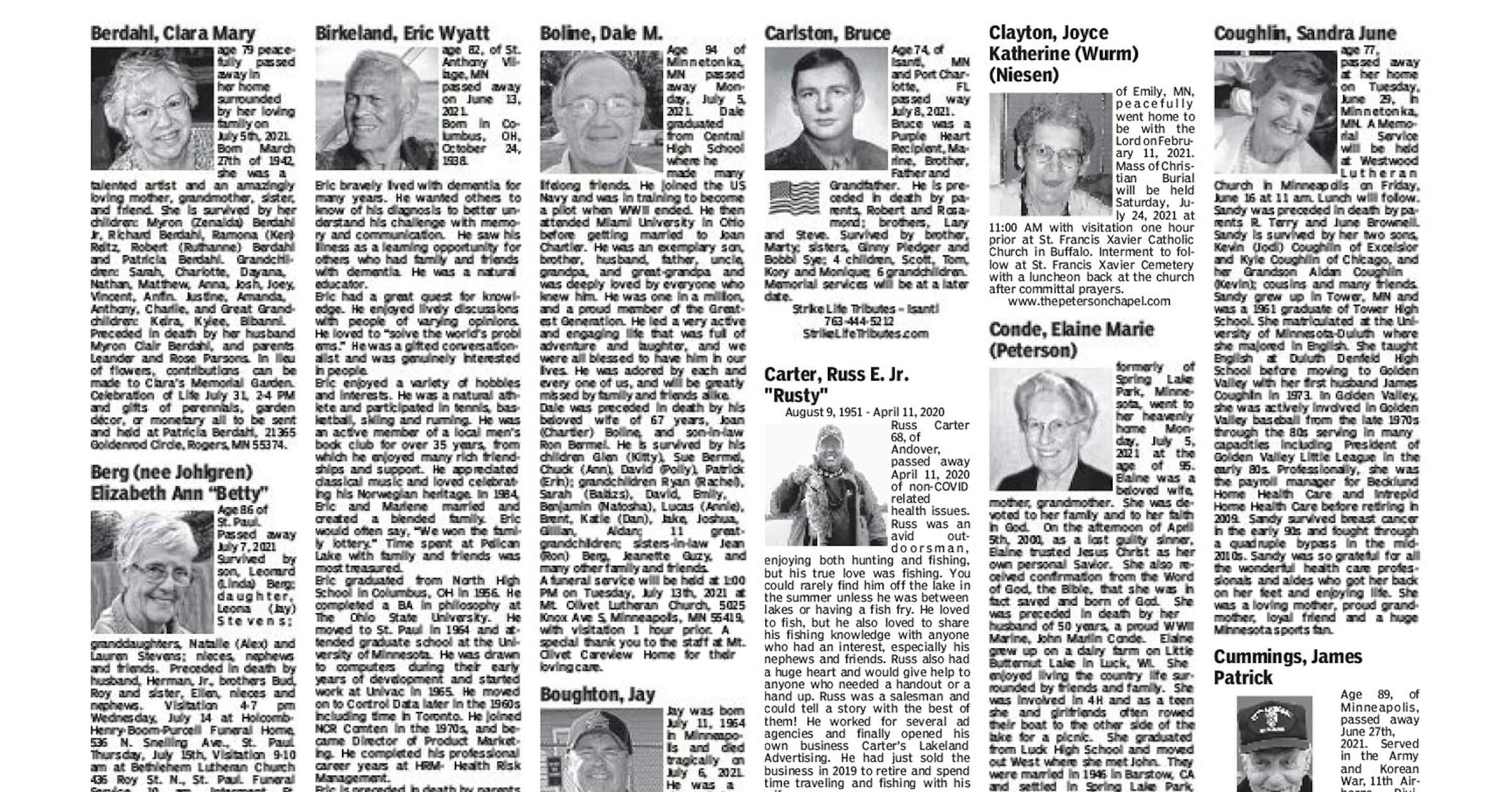 Minneapolis Star Tribune Newspaper Obituaries