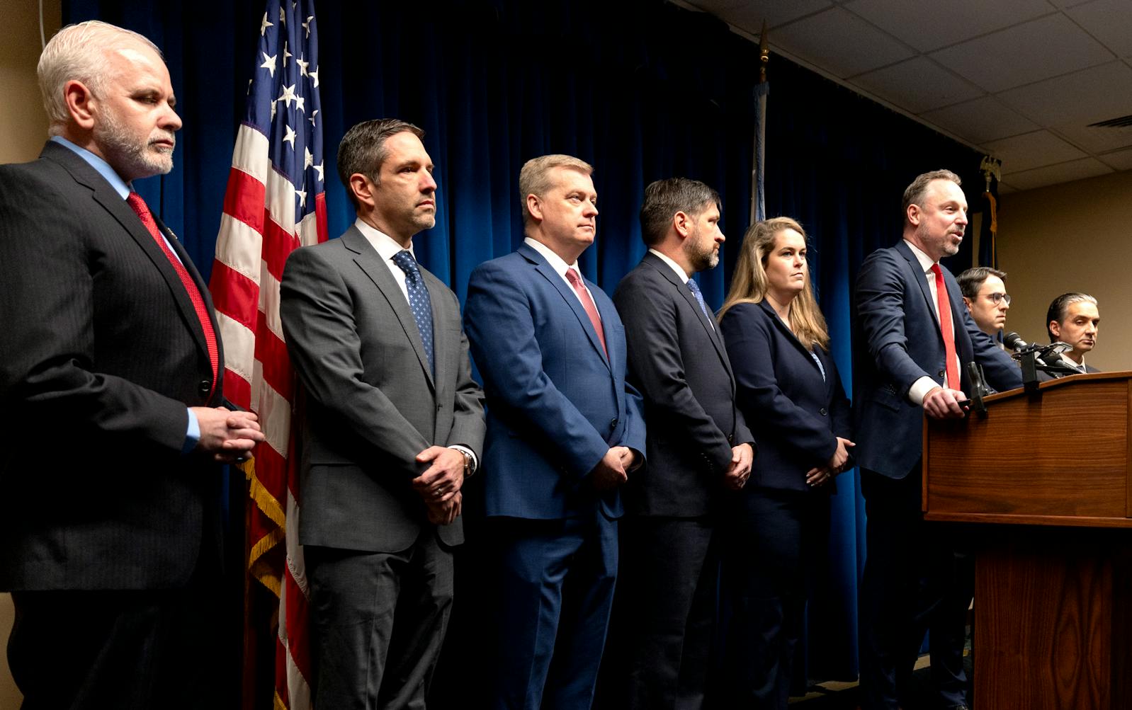 First Assistant U.S. Attorney Joe Thompson during a news conference addressing fraud in Minnesota at the United States Courthouse in Minneapolis on Thursday. 
