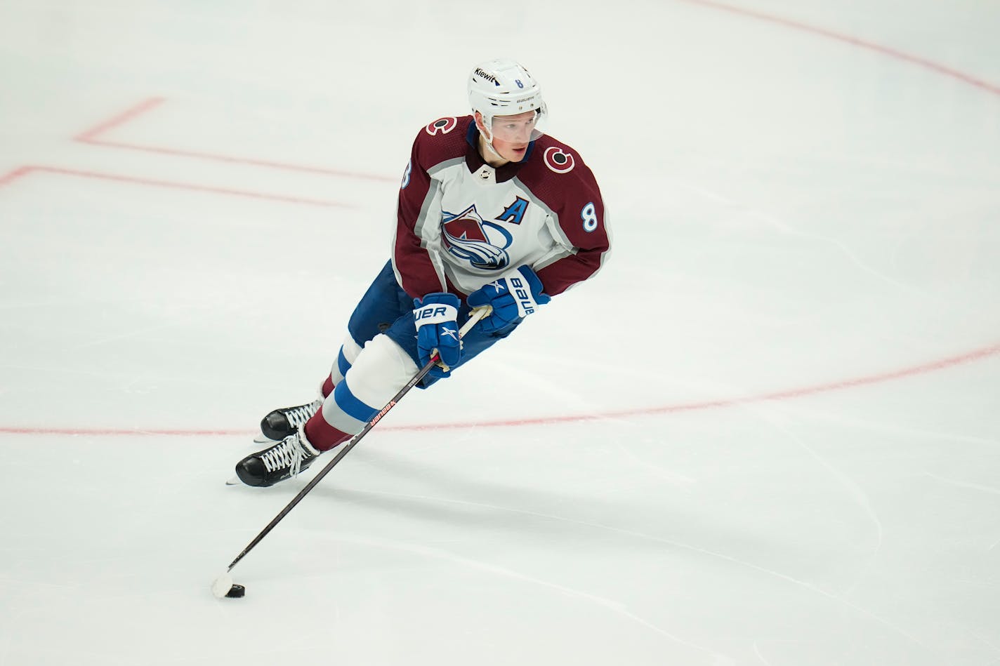 Colorado Avalanche's Cale Makar skates during the third period of an NHL hockey game between the Dallas Stars and the Colorado Avalanche, Saturday, Nov. 18, 2023, in Dallas. The Avalanche won 6-3. (AP Photo/Julio Cortez)