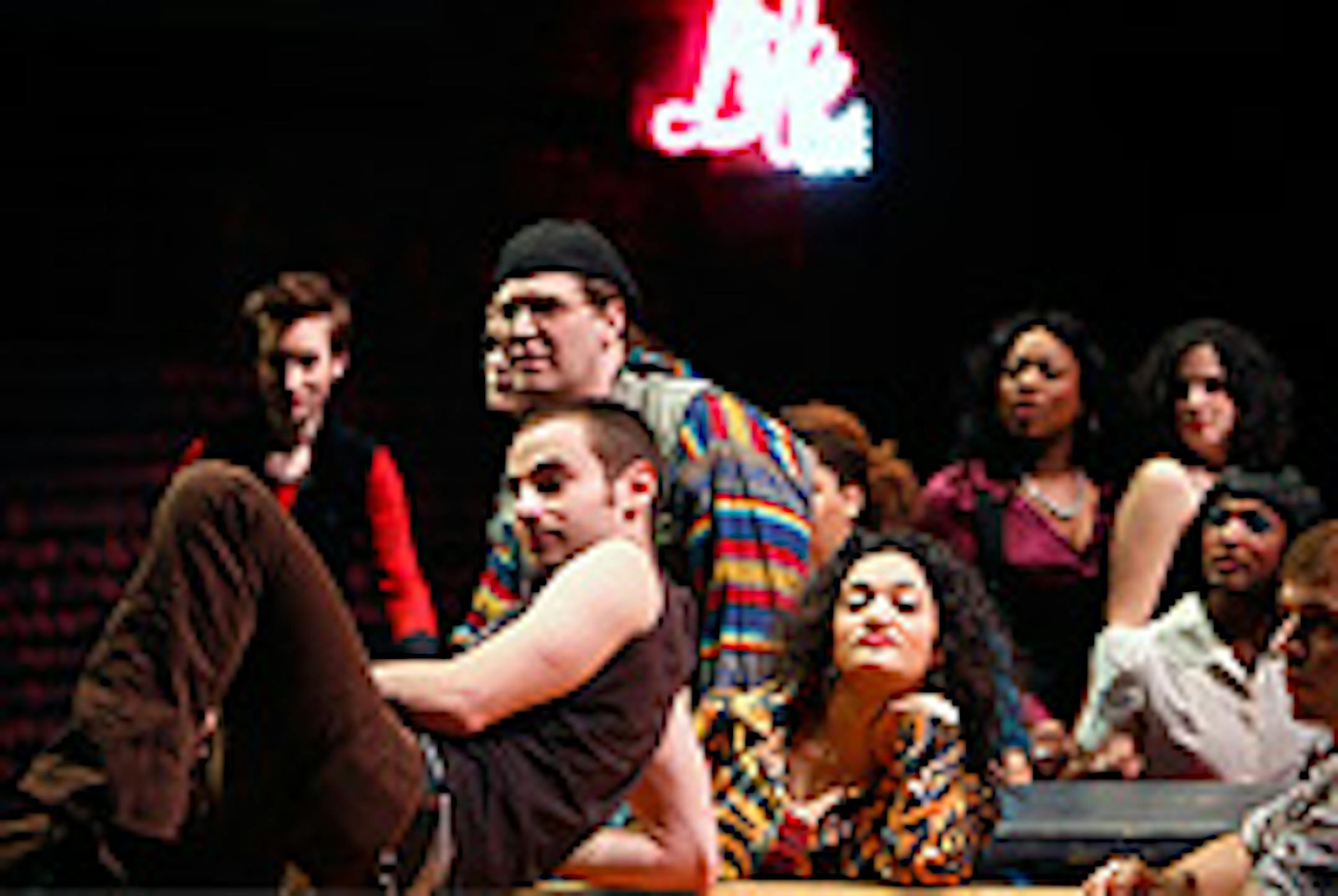 The "Rent" cast rehearses at the Lab Theater.