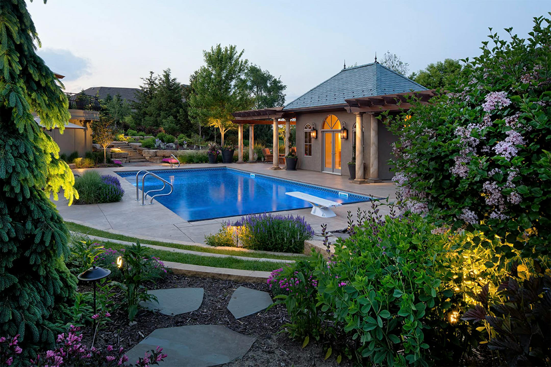 The pool and poolhouse.