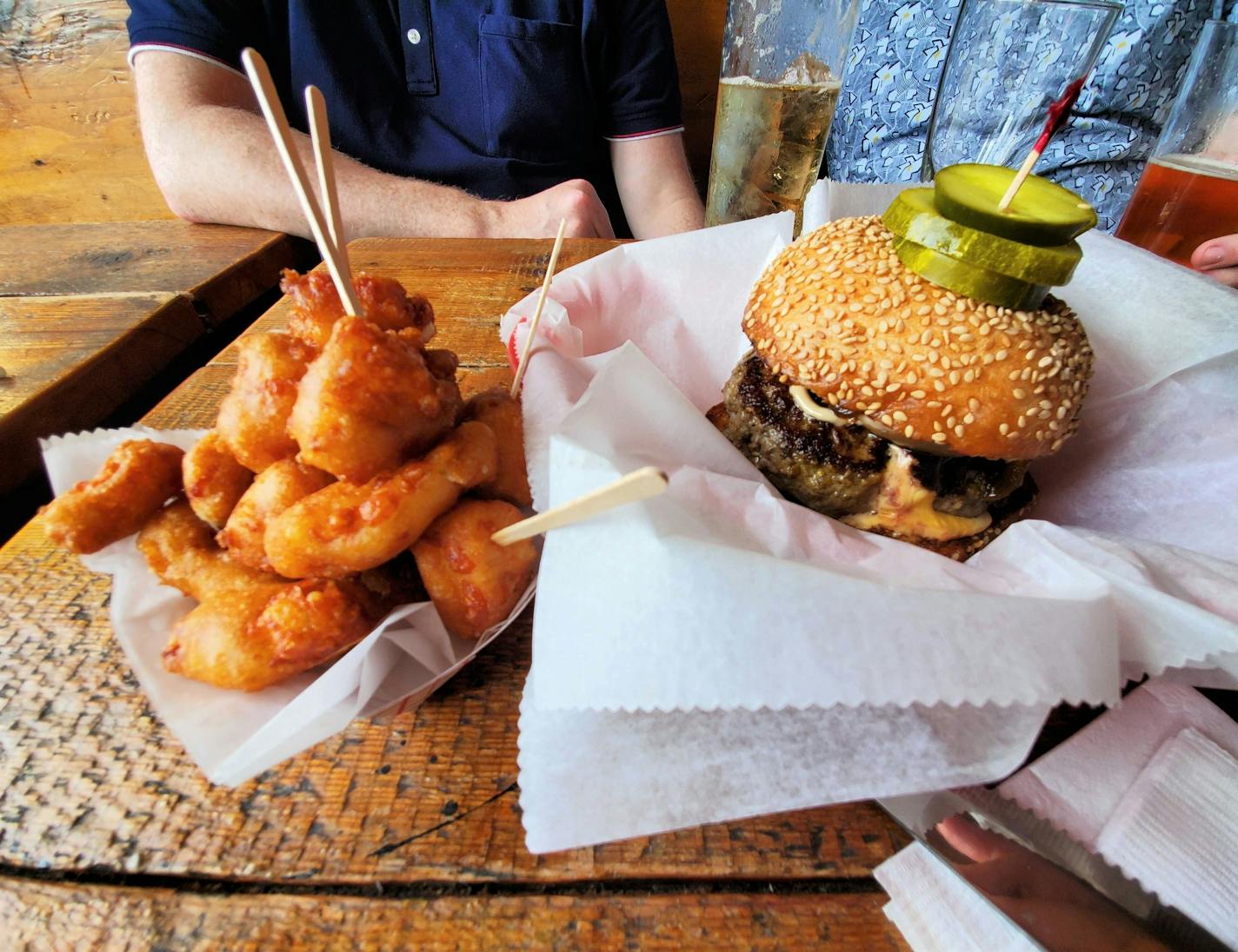 Cheese curds and a Jucy Lucy at Burnside in Williamsburg, Brooklyn