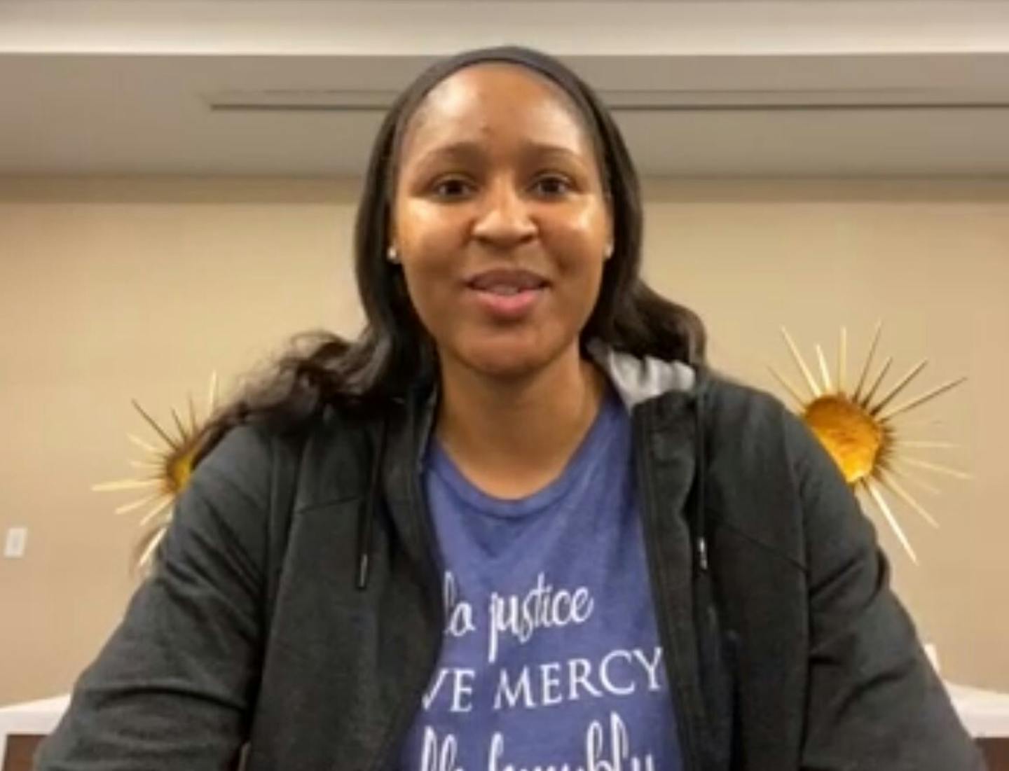 Maya Moore participated in a video call with reporters on Thursday.