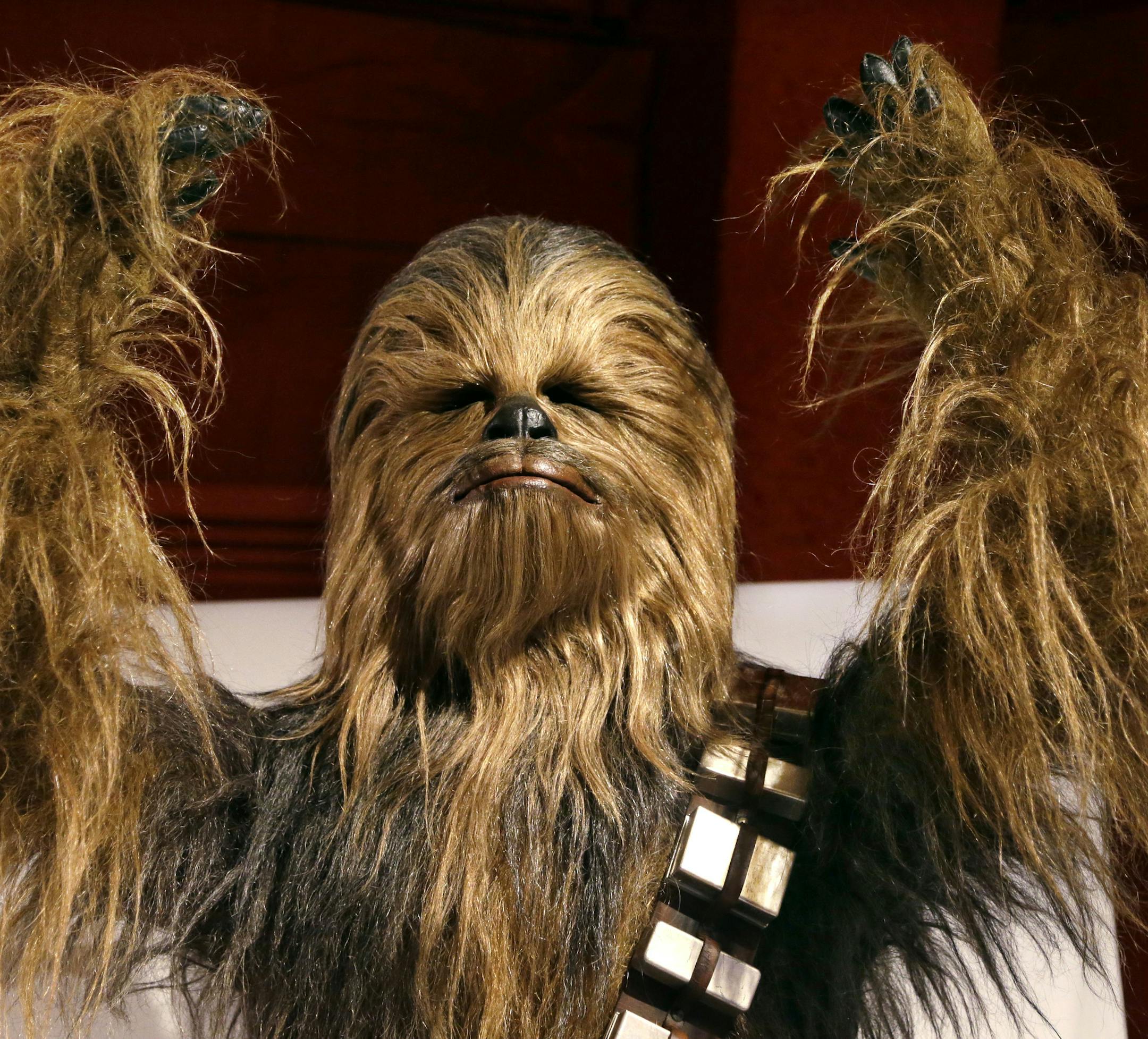 In this photo taken Thursday, Jan. 29, 2015, a yak hair and mohair costume of the Wookiee Chewbacca is displayed as part of an exhibit on the costumes of Star Wars at Seattleís EMP Museum. The creators of the new exhibit, with 60 original costumes from the six Star Wars movies, are hoping to gather geeks, fashionistas and movie fans together to discuss how clothing helps set the scene. The exhibit, ìRebel, Jedi, Princess, Queen: Star Wars and the Power of Costume,î will be in Seat