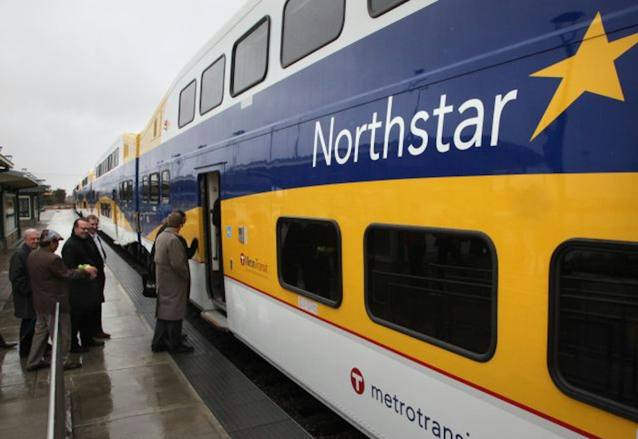 Members of the Minnesota Ballpark Authority and Met Council were among those who rode the line Wednesday from Big Lake to Target Field Station.