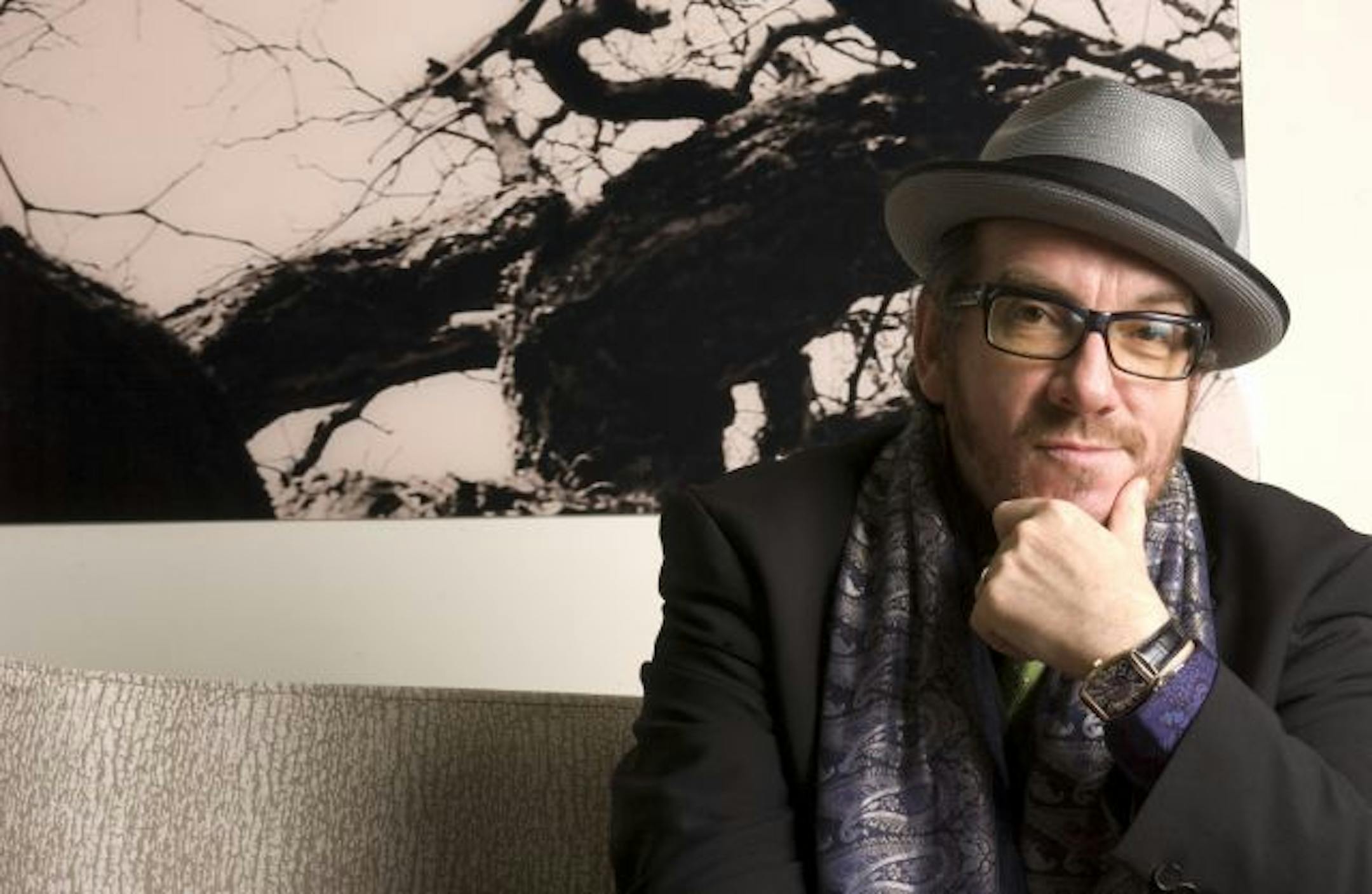 Singer Elvis Costello is photographed in New York on Thursday, Nov. 6, 2008.