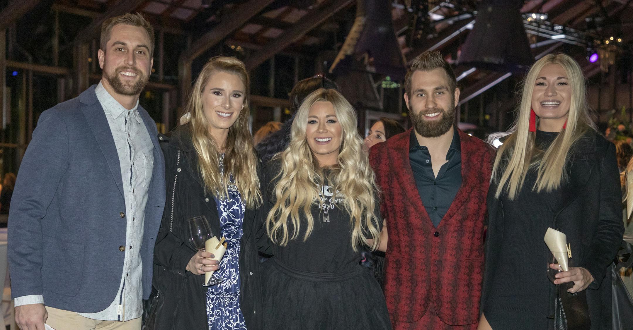 Adam & Caitlin Thielen, Carly & Jason Zucker, Ceci Garcia at the FashionFest 2019. [ Special to Star Tribune, photo by Matt Blewett, Matte B Photography, matt@mattebphoto.com, Fashionfest, Masonic Children's Hospital, University of Minnesota, Nov. 15, 2019, Minnesota, SAXO 1009874375 FACE112419 https://www.facebook.com/ceci.garcia.7374