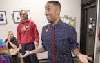 Phillipe Cunningham reacted to the results coming in at Corner Coffee, Tuesday, November 7, 2017 in Minneapolis, MN. ] ELIZABETH FLORES &#xef; liz.flo