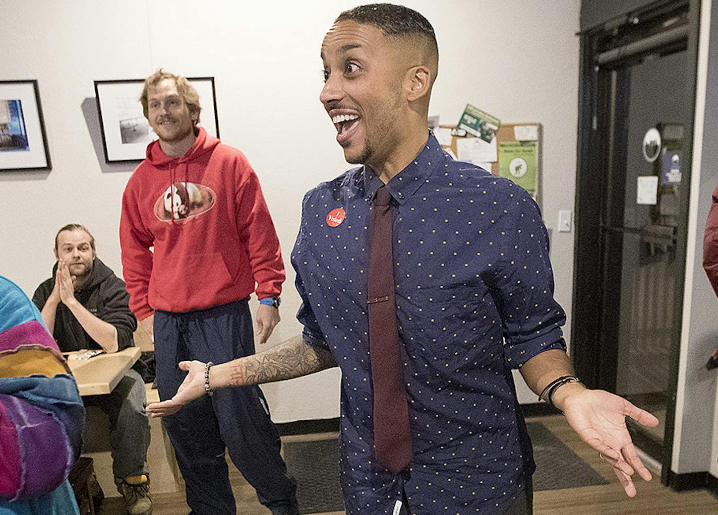 Phillipe Cunningham reacted to the results coming in at Corner Coffee, Tuesday, November 7, 2017 in Minneapolis, MN. ] ELIZABETH FLORES &#xef; liz.flores@startribune.com