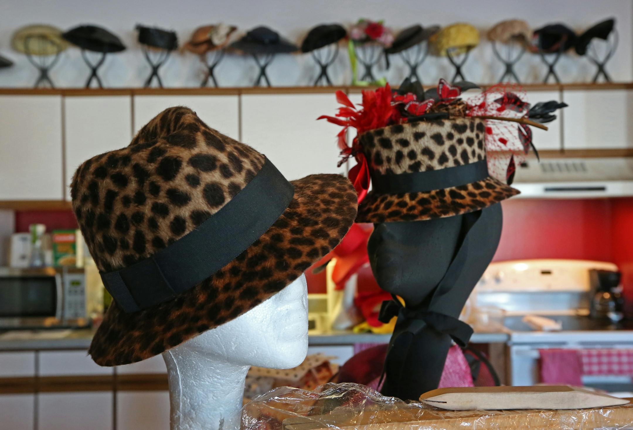 For hat maker Angie Hall Sandifer, the bigger the better. She makes custom hats, large ladies hats, for the most part for individual customers and shops in St. Paul and new Orleans. Photographed on 1/8/14.} Bruce Bisping/Star Tribune bbsiping@startribune.com Angie Hall Sandifer/source.