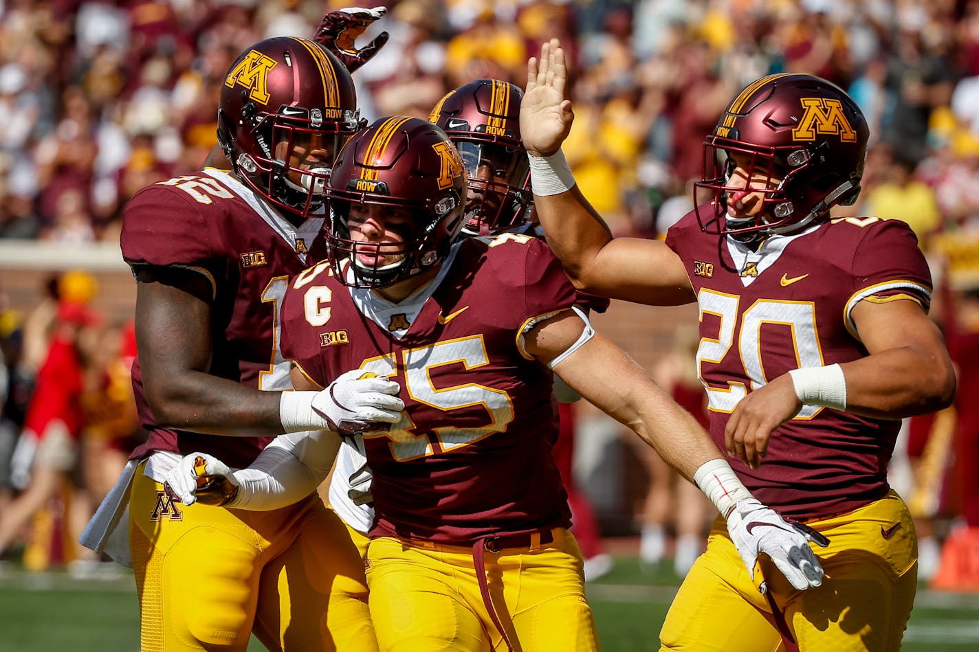 Gophers senior linebacker Carter Coughlin (45) has deep family ties to the program and a winning mentality from his days starring at Eden Prairie High School.