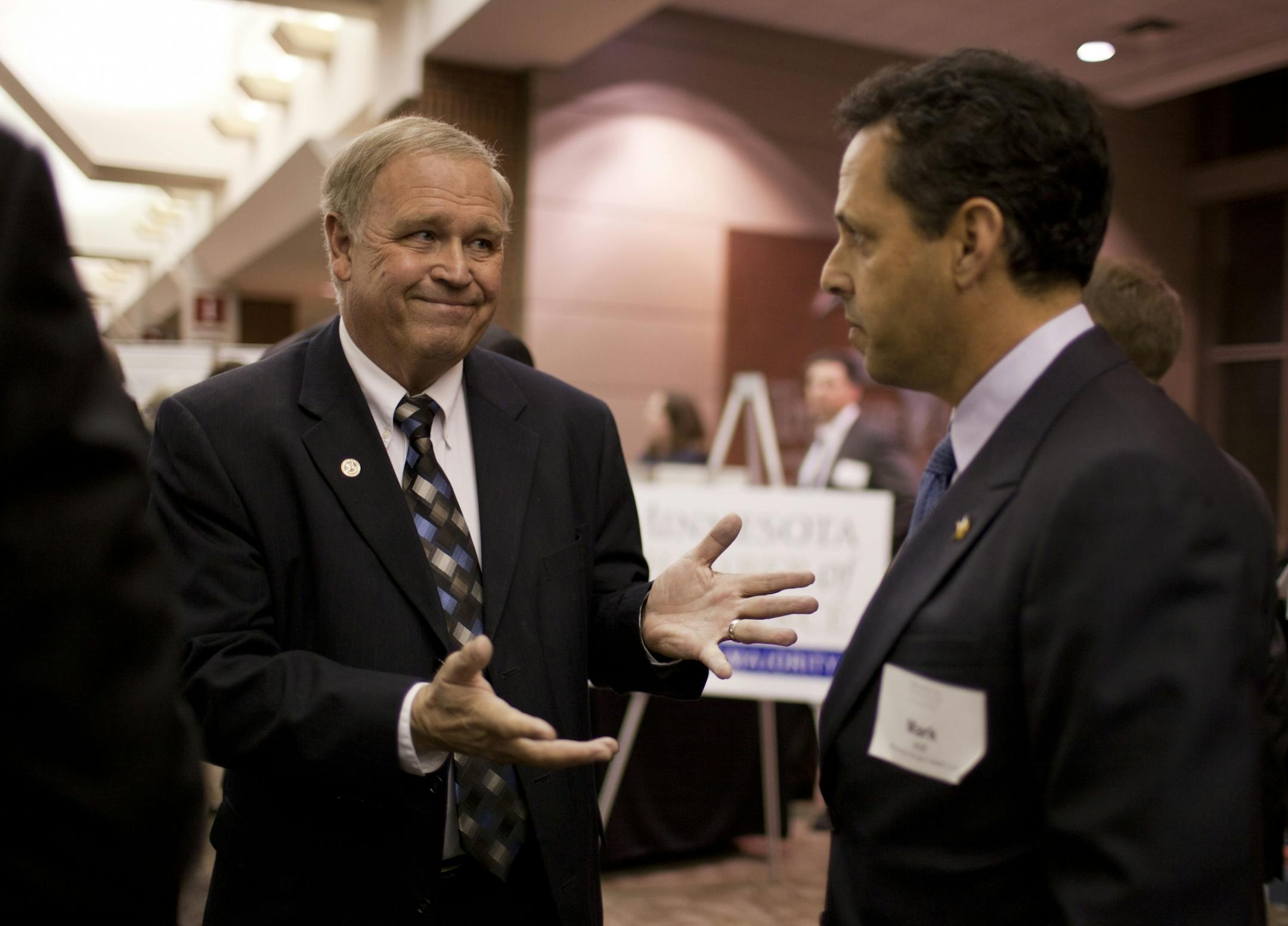 Rep. Dean Urdahl and Vikings President Mark Wilf in January