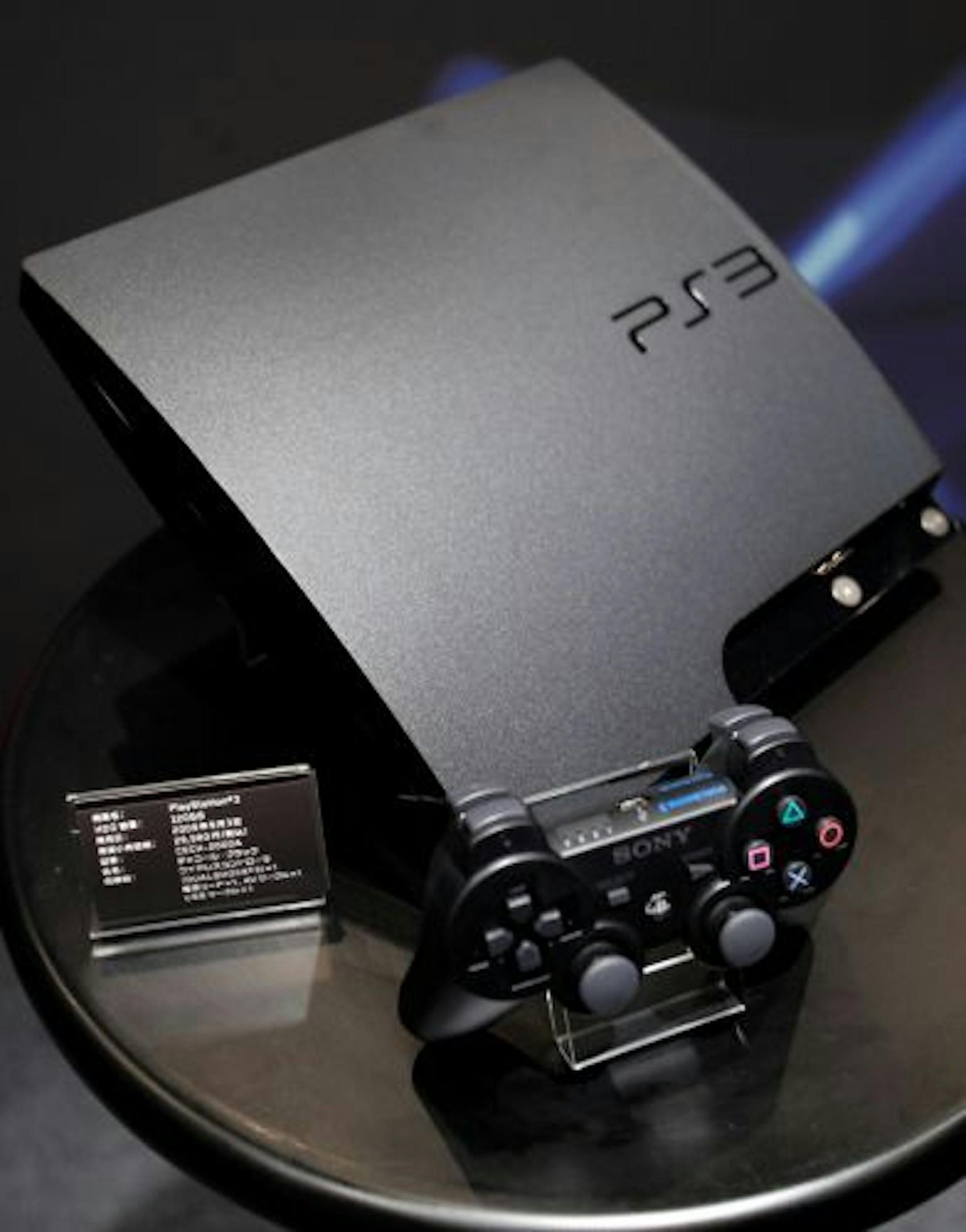 A new PlayStation 3 is on display at a news conference in Tokyo, Japan, Wednesday, Aug. 19, 2009. Sony Corp. has cut the price in Japan for PlayStation 3 to 29,980 yen ($317). It said Wednesday that the remodeled version of PlayStation 3 will go on sale in Japan on Sept. 3.