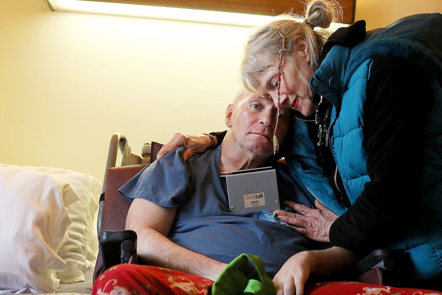 Jerry Parson, who has multiple sclerosis, was forced to move into a senior home in Eden Prairie after his primary caregiver, his wife, Joyce, suffered a stroke.