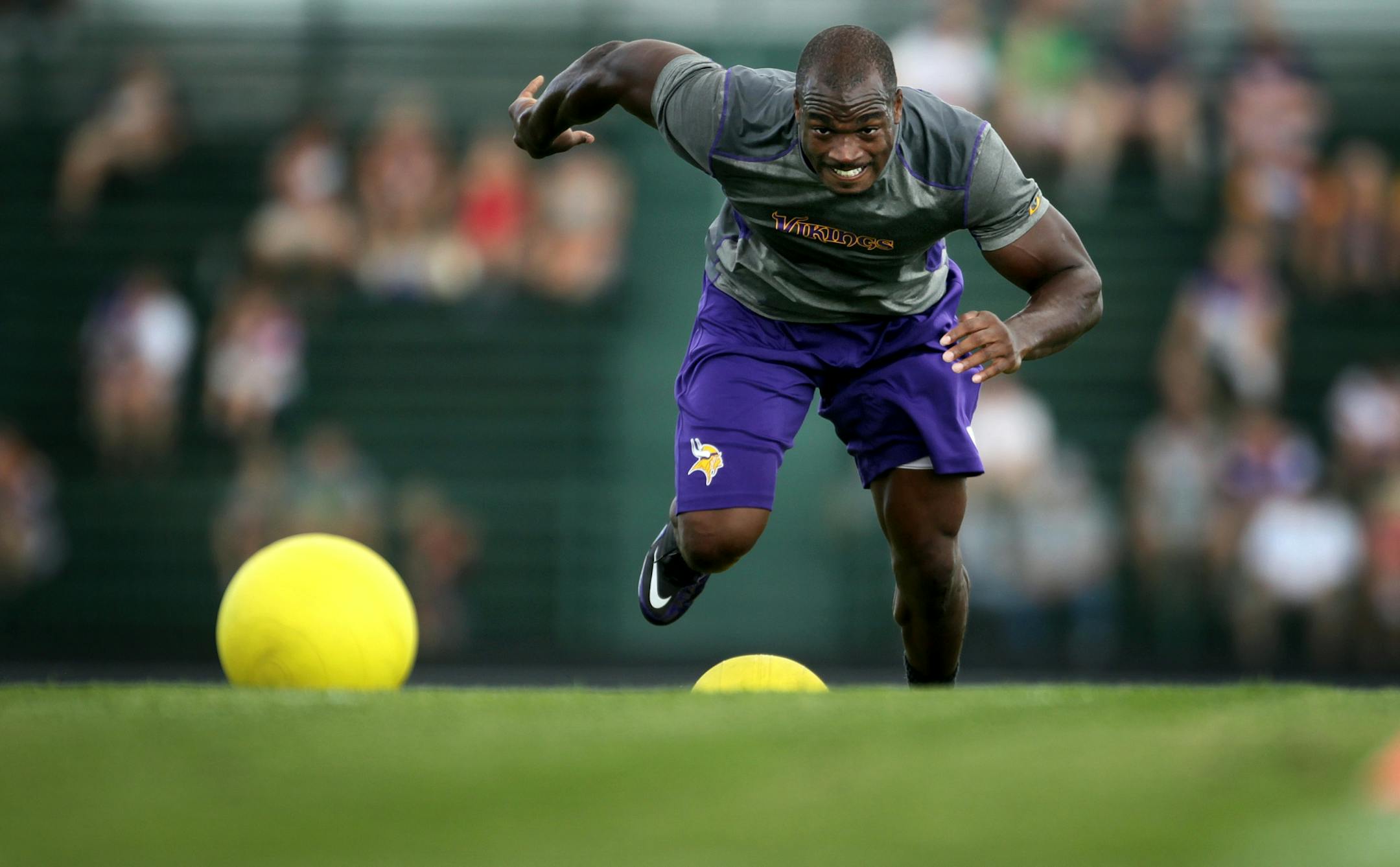 Adrian Peterson was placed on the teams physically unable to perform list today, but continued his rehab during the first day of practice at Minnesota State University, Mankato Friday July 27, 2012 Mankato ,MN .