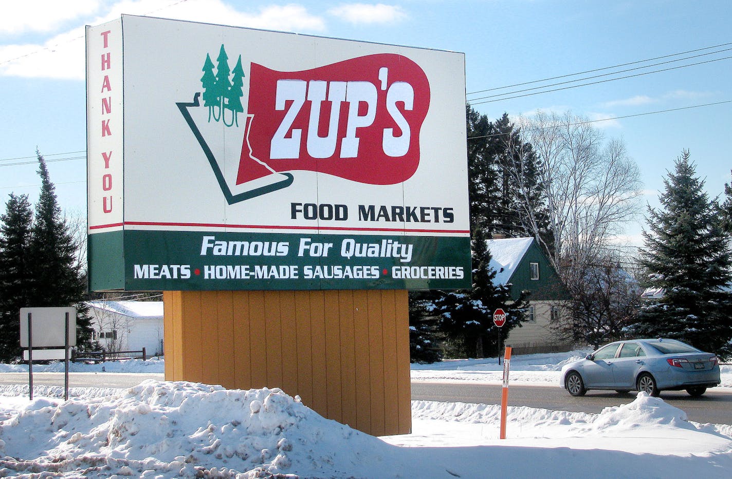 A sign thanks customers at the now-shuttered Zup's Food Markets store in Aurora, Minn. The grocery store closed two months ago, leaving the Iron Range town with no food market.