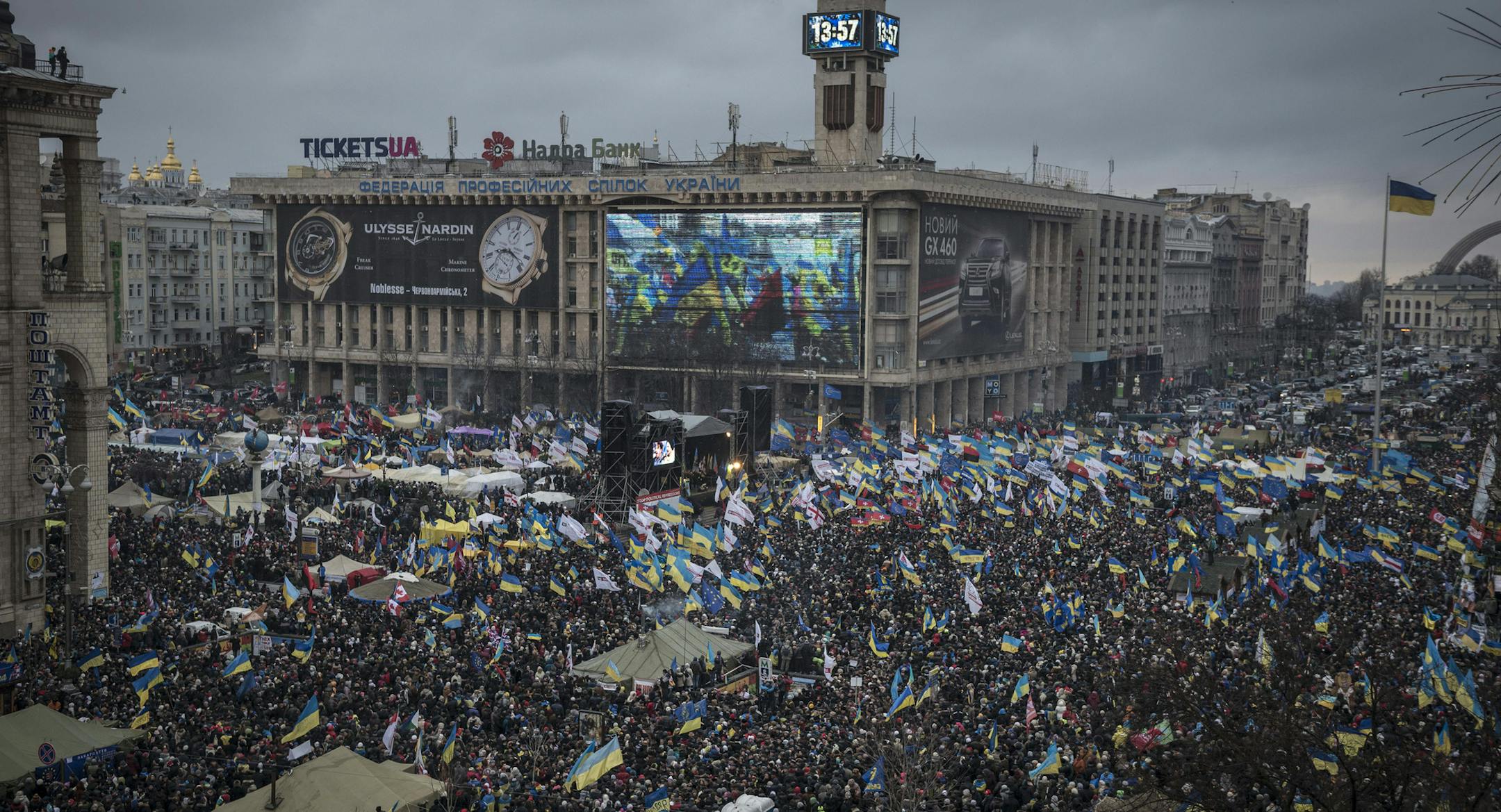 Protesters jam Independence Square on Sunday in Kiev, intensifying their outcry over President Viktor Yanukovych’s turn away from Europe.