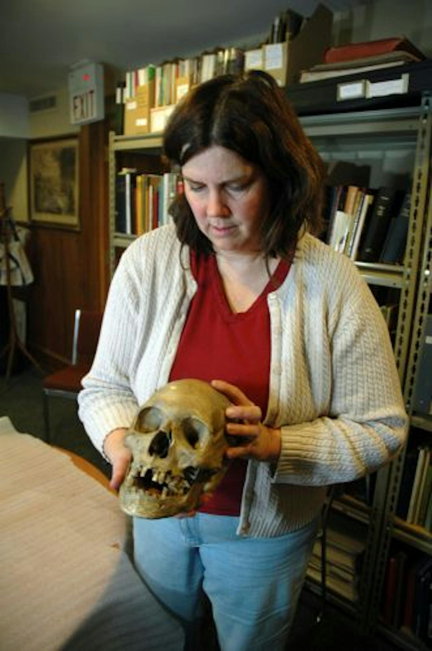 Anthropologist Kate Blue, an assistant professor at Minnesota State University, Mankato, examined a hole in the skeleton, but could not determine whether it was the result of a gunshot.