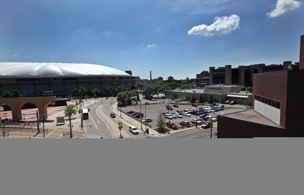 The Metrodome is pictured from the Star Tribune building on Portland Avenue in Minneapolis.