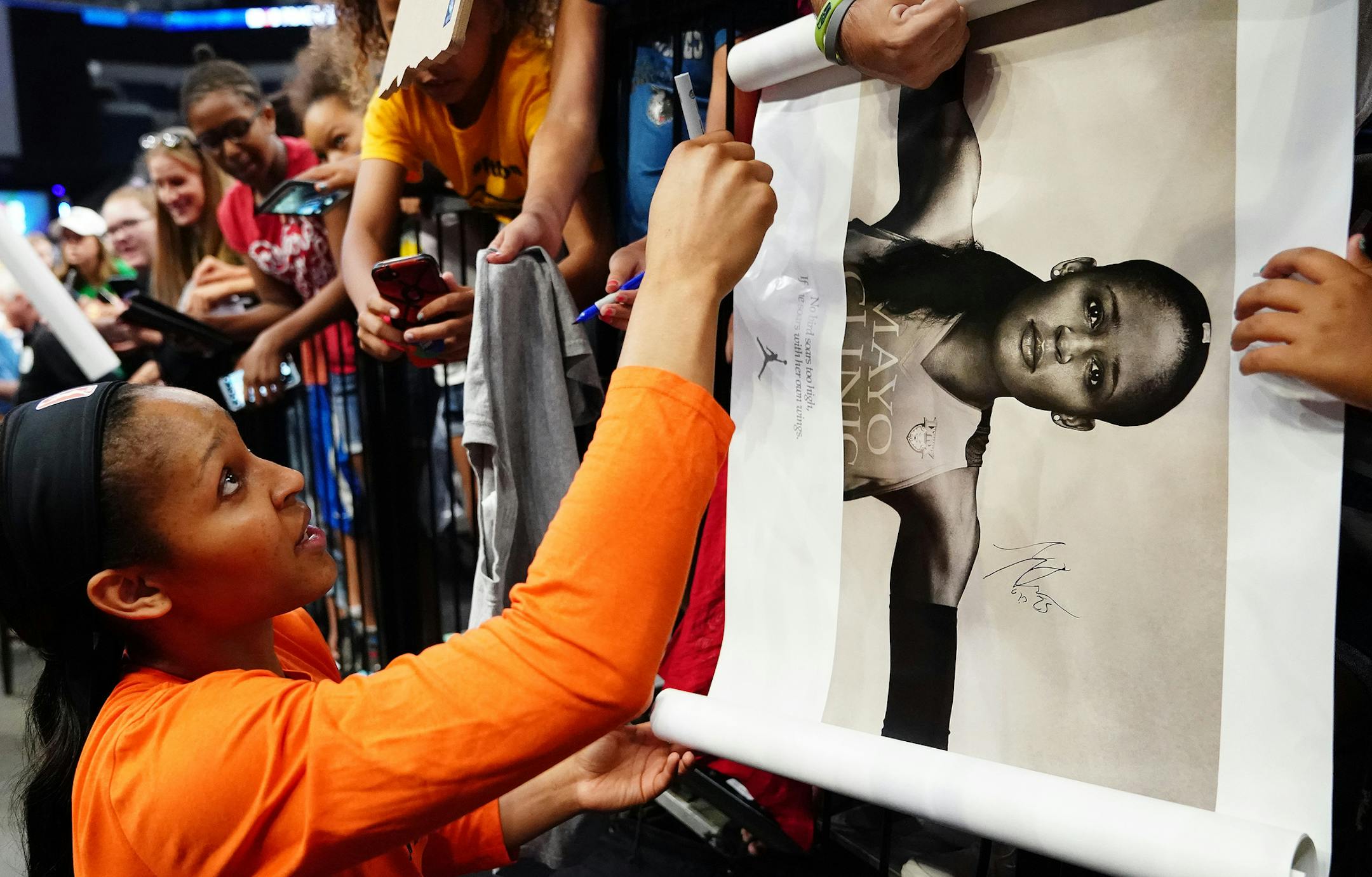 Minnesota Lynx forward Maya Moore signed autographs following Friday's practice. ] ANTHONY SOUFFLE ï anthony.souffle@startribune.com WNBA All Star players practiced ahead of the WNBA All Star Game Friday, July 27, 2018 at the Target Center in Minneapolis.