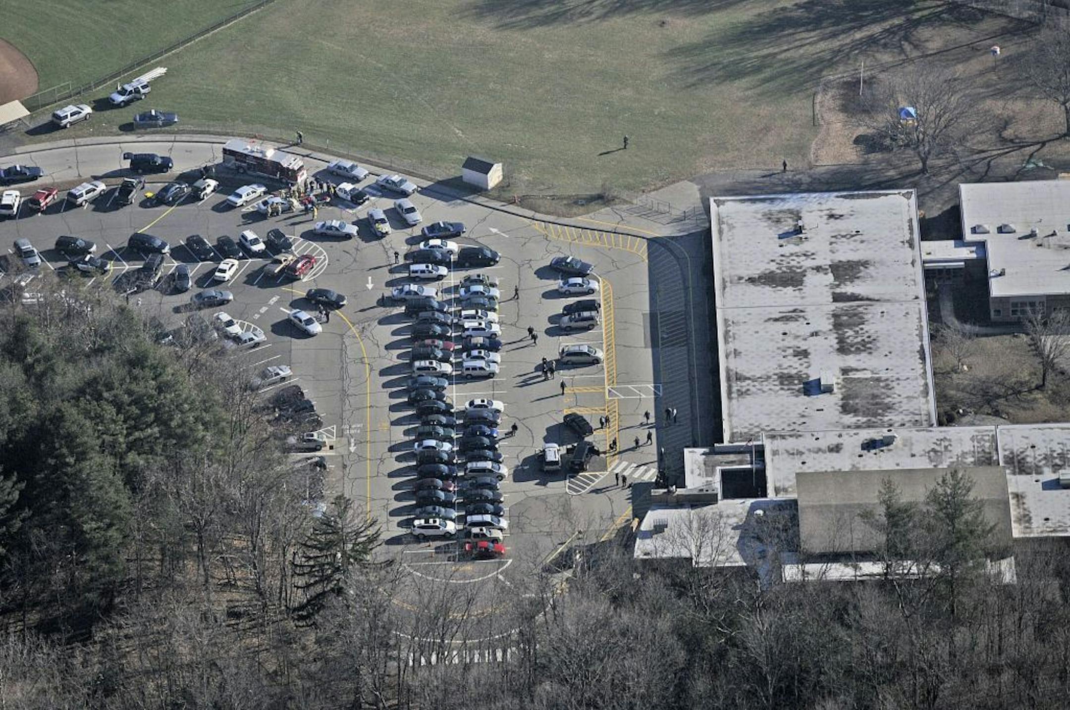 An aeiral view of Sandy Hook Elementary School in Newtown, Connecticut, Friday, December 14, 2012. Twenty-six people, including 20 children, were killed in a shooting at Sandy Hook Elementary School.