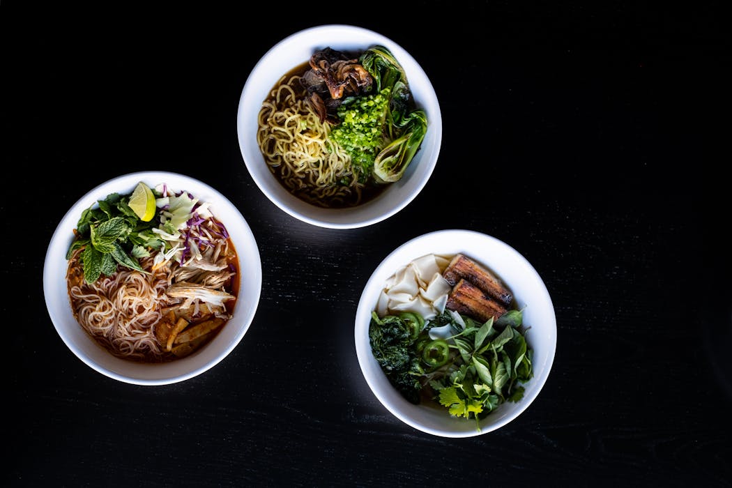 Khao poon, mushroom ramen and a pork belly-topped noodle dish, are planned for the Slurp menu launching Jan. 4.