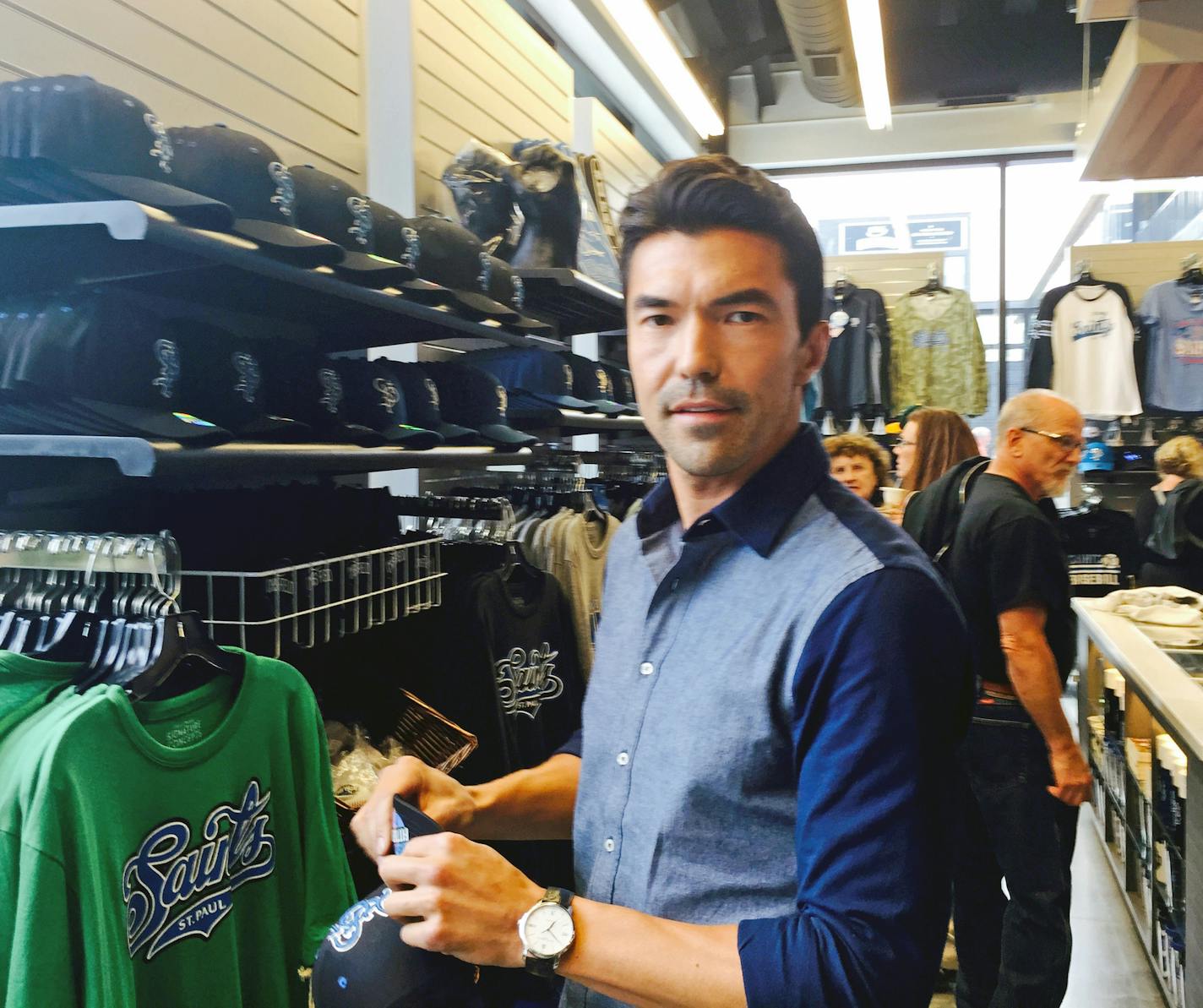 Ian Anthony Dale checks out Saints logo items at a recent game at CHS Field . ] Can former Twin Cities high-school baseball player finally make it to the big leagues? We talk about the prospects of St. Paul's Ian Anthony Dale, currently juggling roles on "Murder in the First" and "Hawaii Five-O," from the stands of a Saints game.