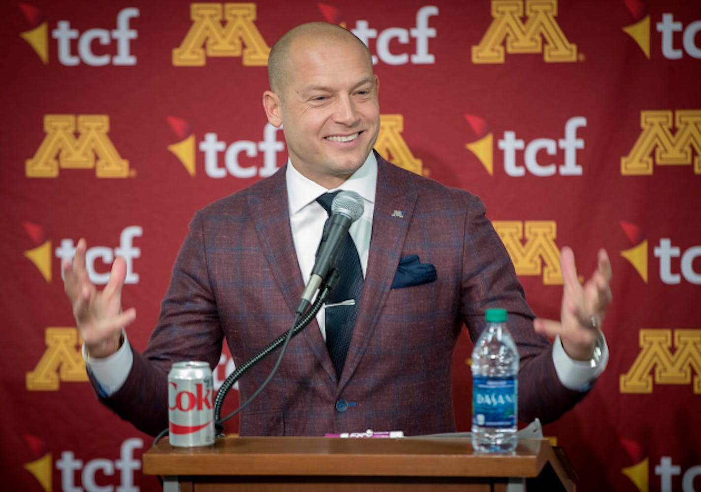 Minnesota Head Football Coach P. J. Fleck discussed his recruiting class at the Gibson-Nagurski Football Complex, Wednesday, December 20, 2017 in Minneapolis, MN.  . ]  ELIZABETH FLORES ' liz.flores@startribune.com