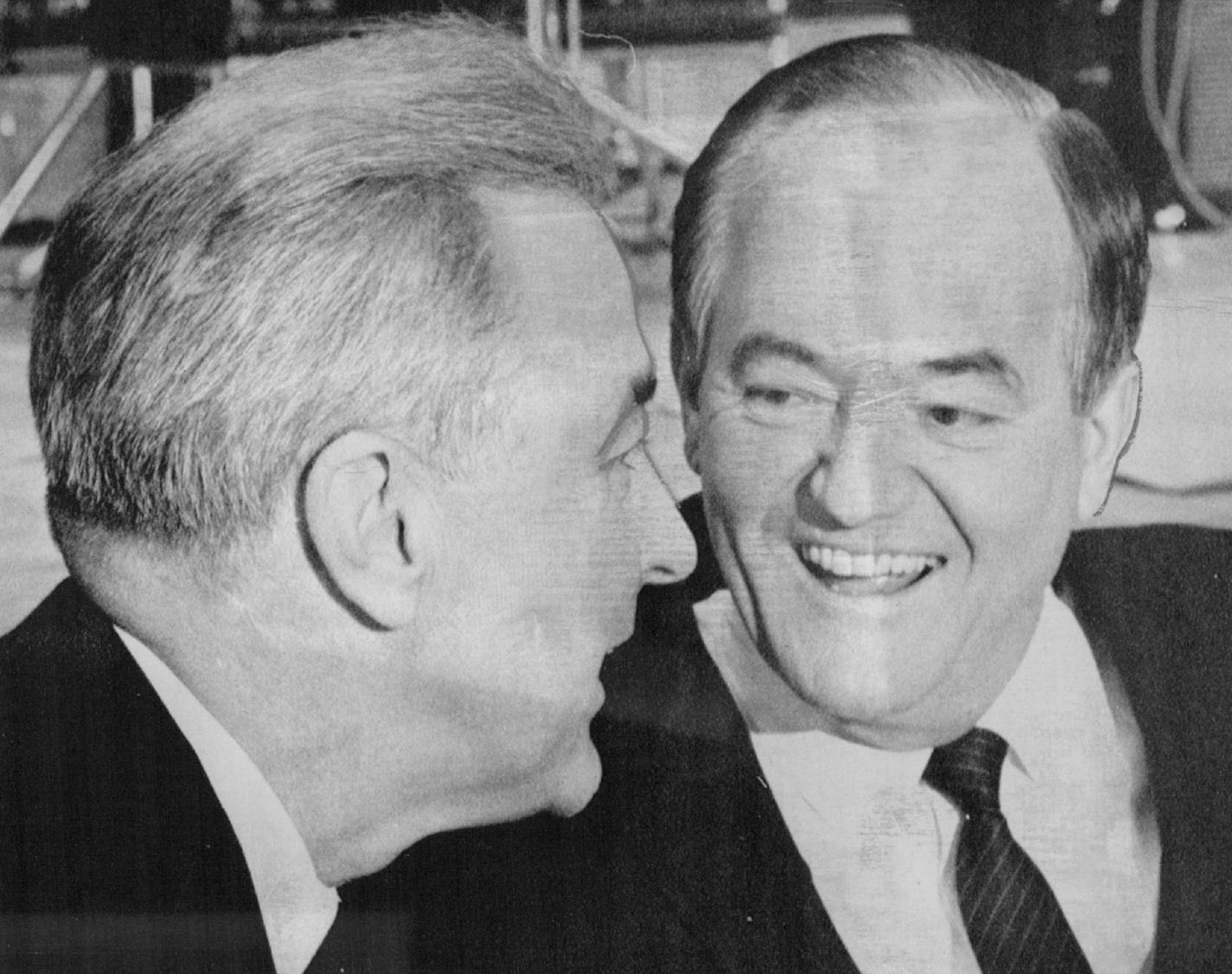 November 17, 1967 Different Views -- Vice President Hubert H. Humphrey, right, and fellow Democrat, Minnesota Sen. Eugene J. McCarthy chat during closing session of the Farmers Union Grain Terminal Association Thursday night in St. Paul where they shared the speaker's platform. McCarthy is one of the leading critics of the Vietnam policies of the Johnson Administration but there was little reference to the differing views of the two Minensotans. November 17, 1967 July 25, 1968 RW, AP Wirephoto