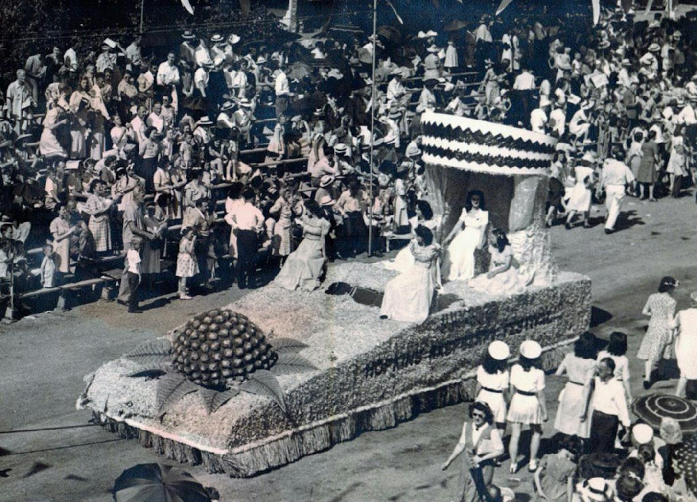 Photo courtesy of Hopkins Historical Society: A float in the first Raspberry Festival parade, back in 1935.