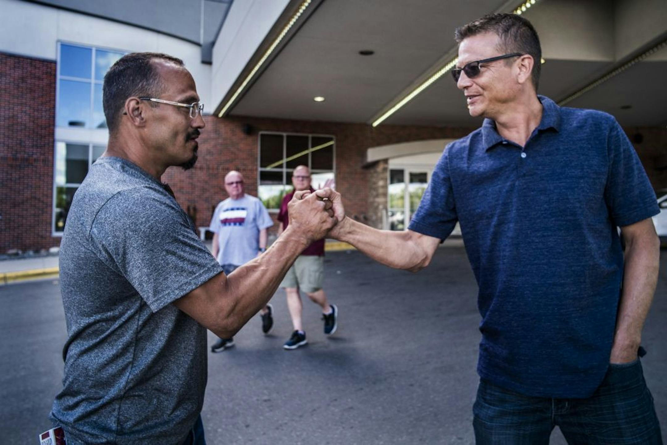 In Mahnomen, Loren Lauder asked Matt Gordon White Earth Reservation , right, if he had any construction work for his nephew in the near future. Gordon was the general contractor for the Shooting Star Casino.He has put in a bid for pump houses for Line 3. With the winning bid he could be overseeing $ 25/30 million in construction as a general contractor .