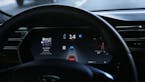 The dashboard of the software-updated Tesla Model S P90D shows the icons enabling Tesla's autopilot, featuring limited hands-free steering, making the