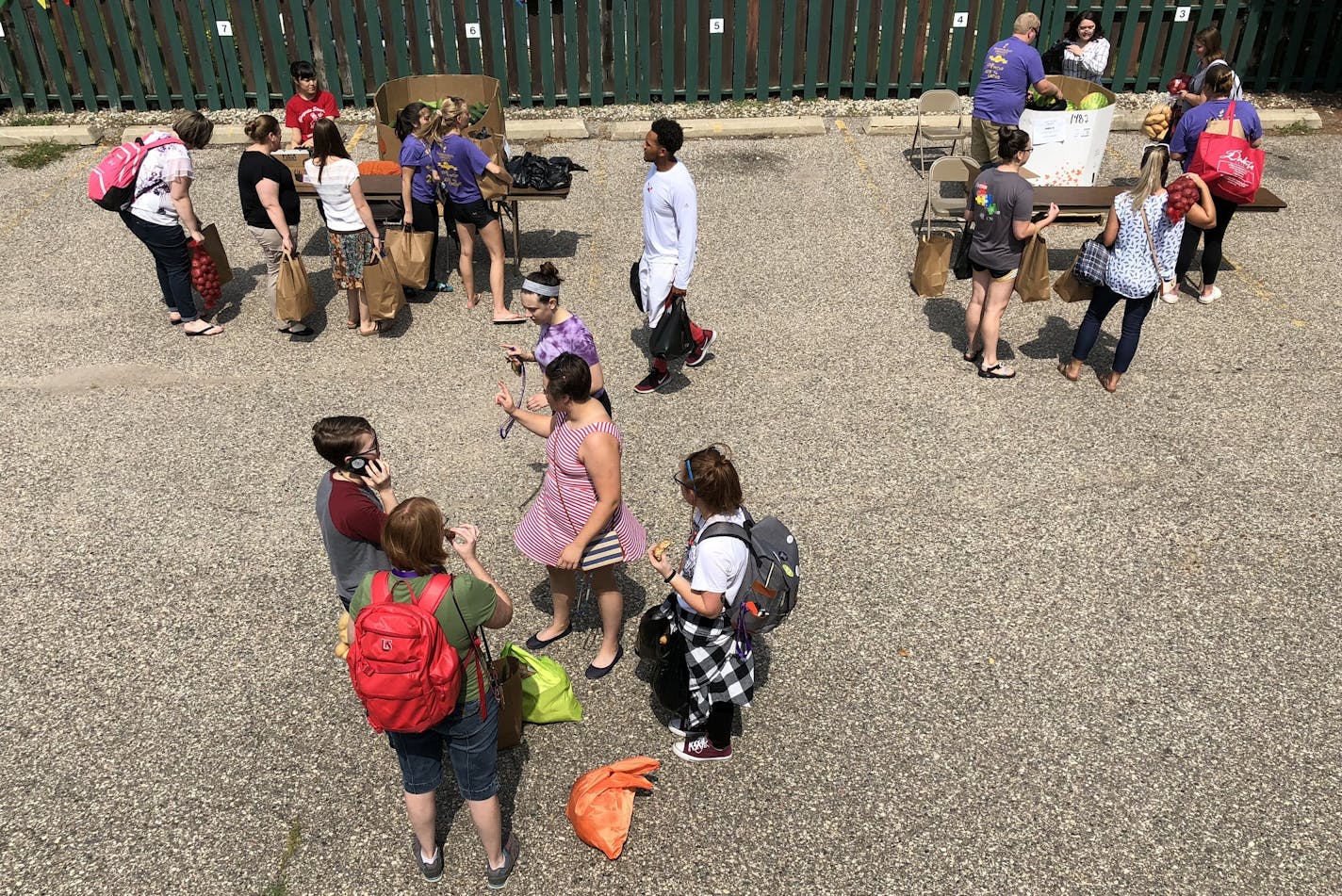 Students at Minnesota State University, Mankato, grab free produce at the university's Free Farmer's Market in August.