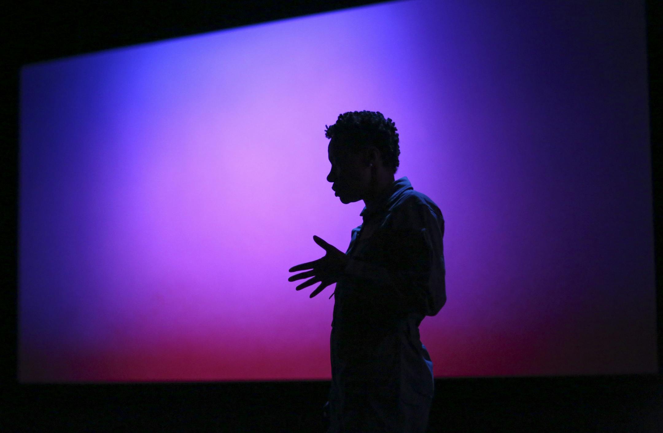 While lighting cues were being worked out, Sha Cage went over her lines with herself during a dress rehearsal of "Grounded" Monday night. ] JEFF WHEELER ‚Ä¢ jeff.wheeler@startribune.com Sha Cage in "Grounded," is the star and only actor in George Brant's new play about a female fighter pilot whose career is interrupted by a pregnancy. Cage plays a pilot who becomes a drone operator, working in the arid landscape outside of Las Vegas to eliminate bad guys 8,000 miles away in the