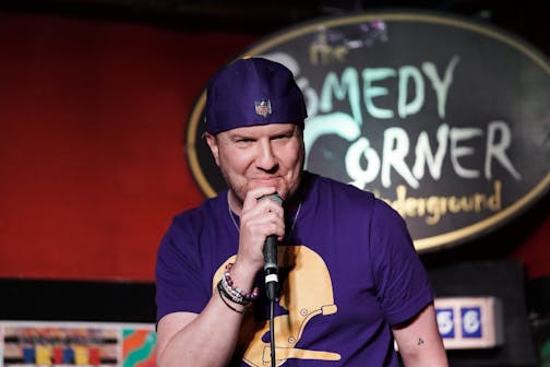 Nick Swardson catered to a home town crowd with homages to living as a transplant on the west coast, the torment of being a Minnesota sports fan and mayonnaise.