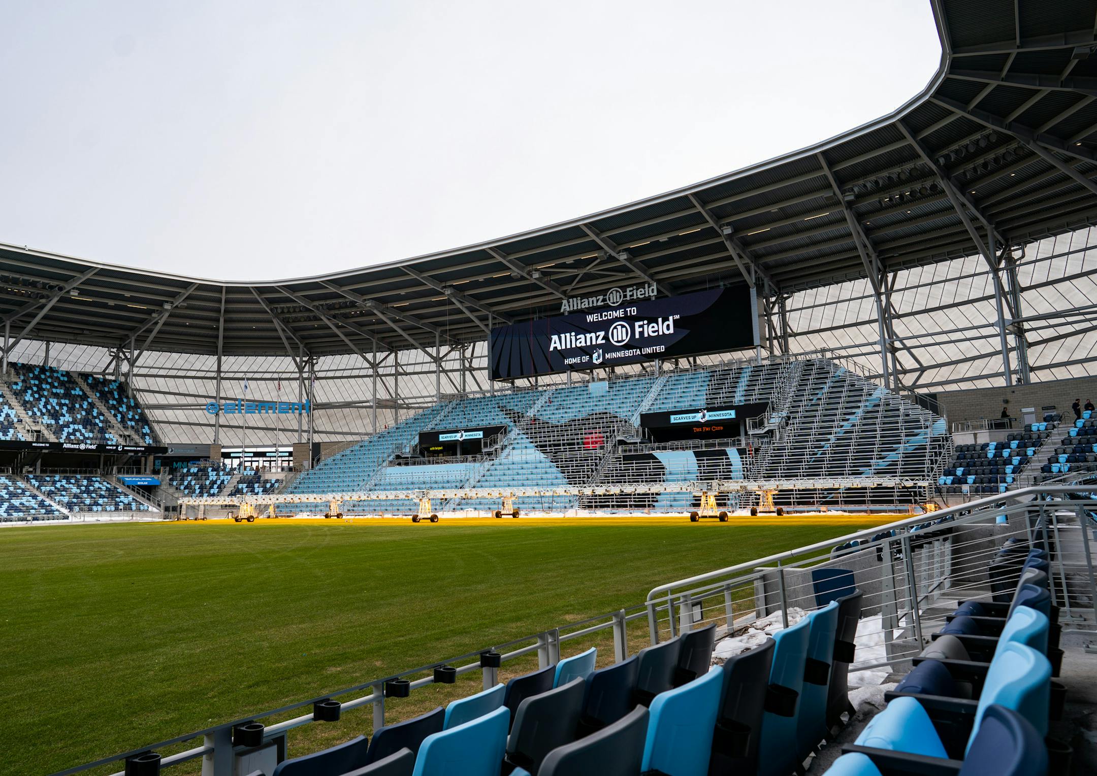 The supporters section and loon design. ] MARK VANCLEAVE • Allianz Field opened with songs and scarves in St. Paul on Monday, Mar 18, 2019. The Minnesota United FC will host their first home game April 13.