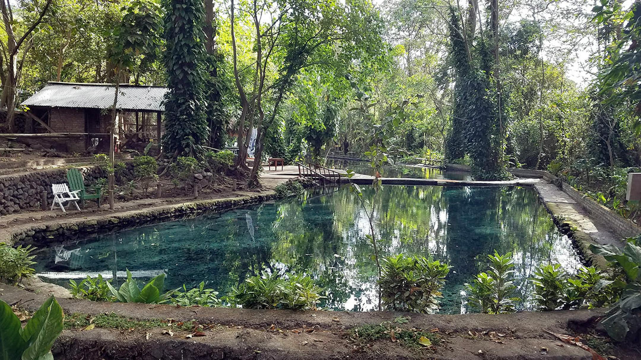 The popular spring-fed swimming pool Ojo de Agua on the island of Ometepe in Nicaragua, seen at dawn before locals arrived.