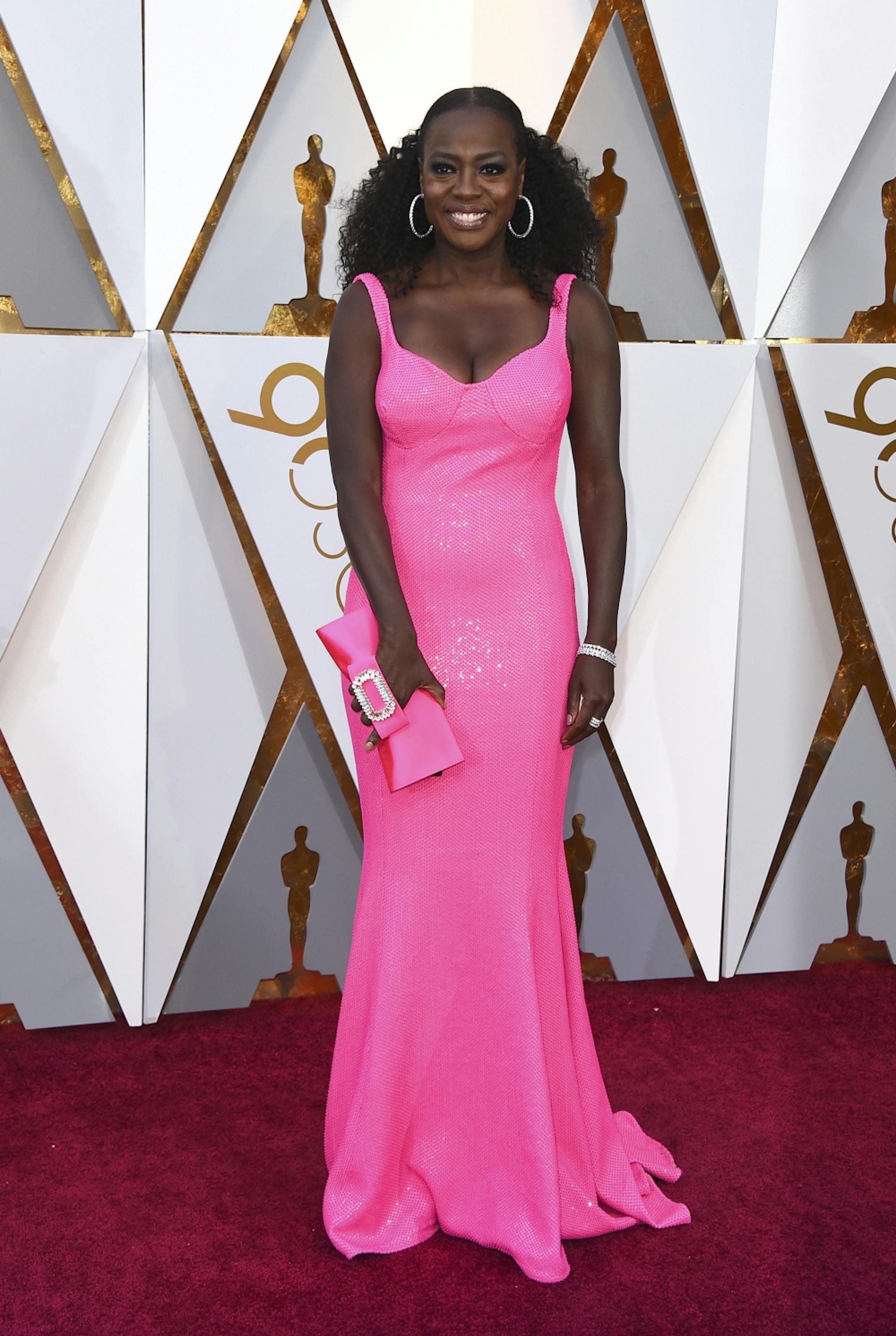 Viola Davis arrives at the Oscars on Sunday, March 4, 2018, at the Dolby Theatre in Los Angeles.