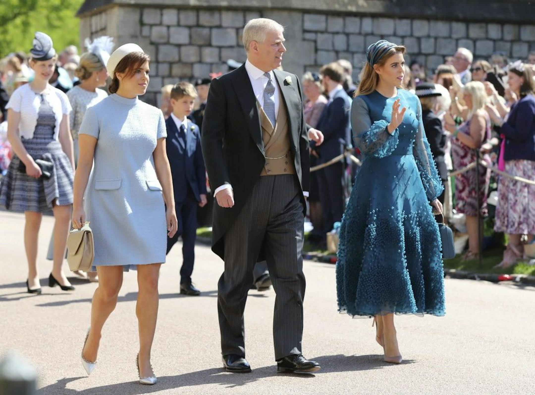 Princess Eugenie, The Duke of York and Princess Beatrice, from left, arrive for the wedding ceremony of Prince Harry and Meghan Markle at St. George's Chapel in Windsor Castle in Windsor, near London, England, Saturday, May 19, 2018.