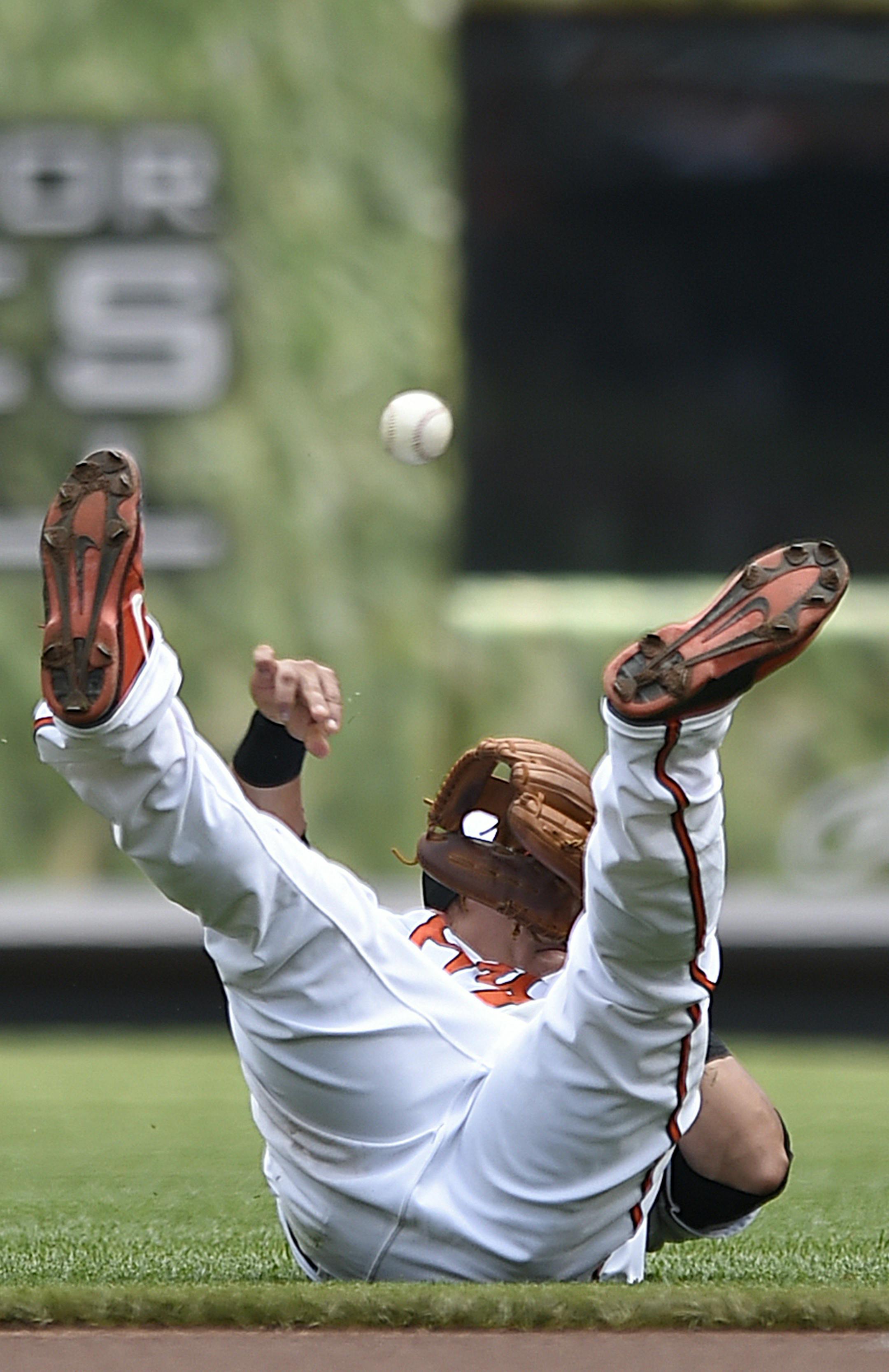 Baltimore Orioles second baseman Everth Cabrera throws to first to get the out after fielding Chicago White Sox's Jose Abreu's sharply hit ground ball in the first inning of the first baseball game of a doubleheader Thursday, May 28, 2015, in Baltimore. (AP Photo/Gail Burton)
