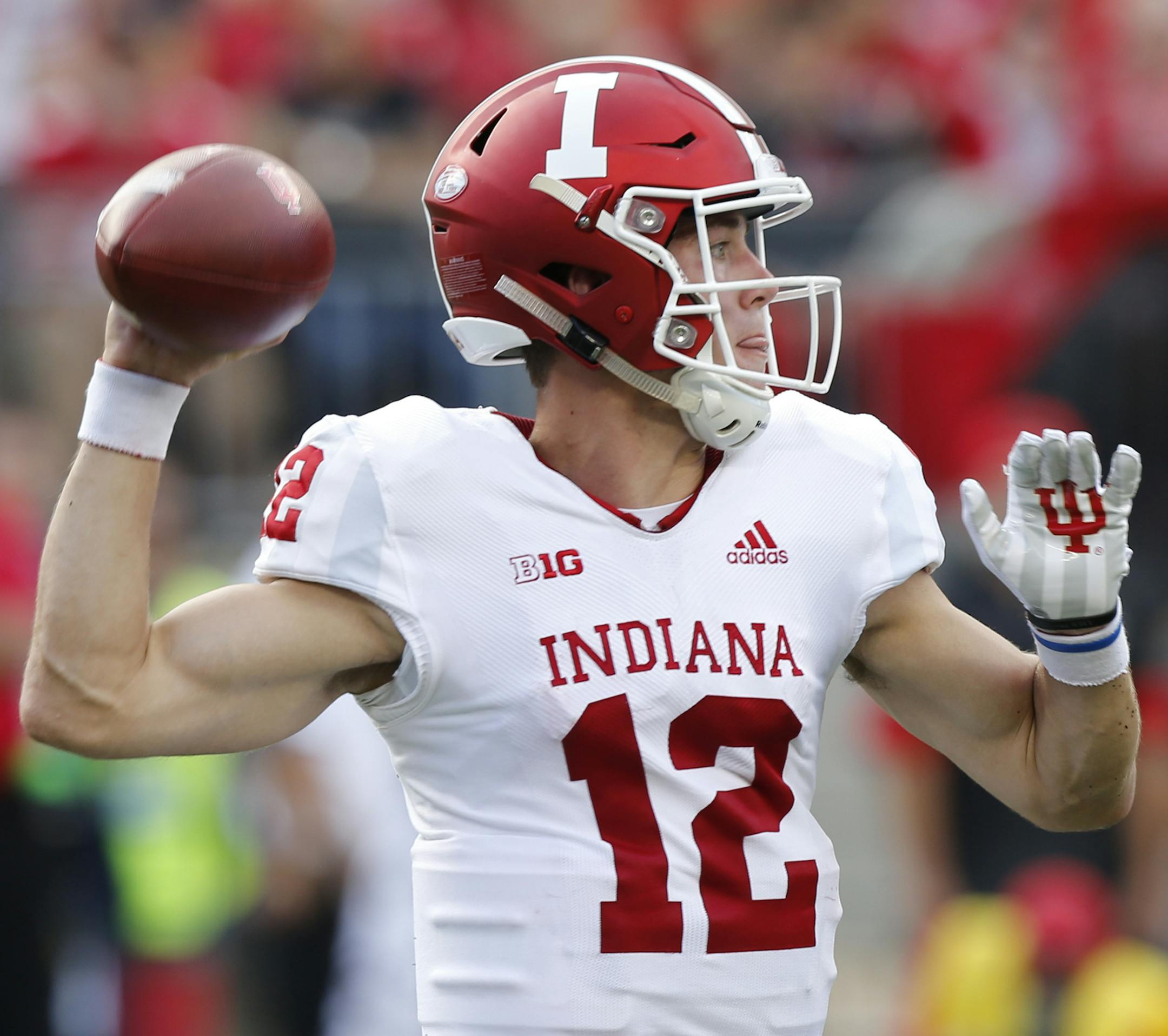 Indiana quarterback Peyton Ramsey throws a pass against Ohio State and during the first half of an NCAA college football game Saturday, Oct. 6, 2018, in Columbus, Ohio. (AP Photo/Jay LaPrete) ORG XMIT: MIN2018102417390786