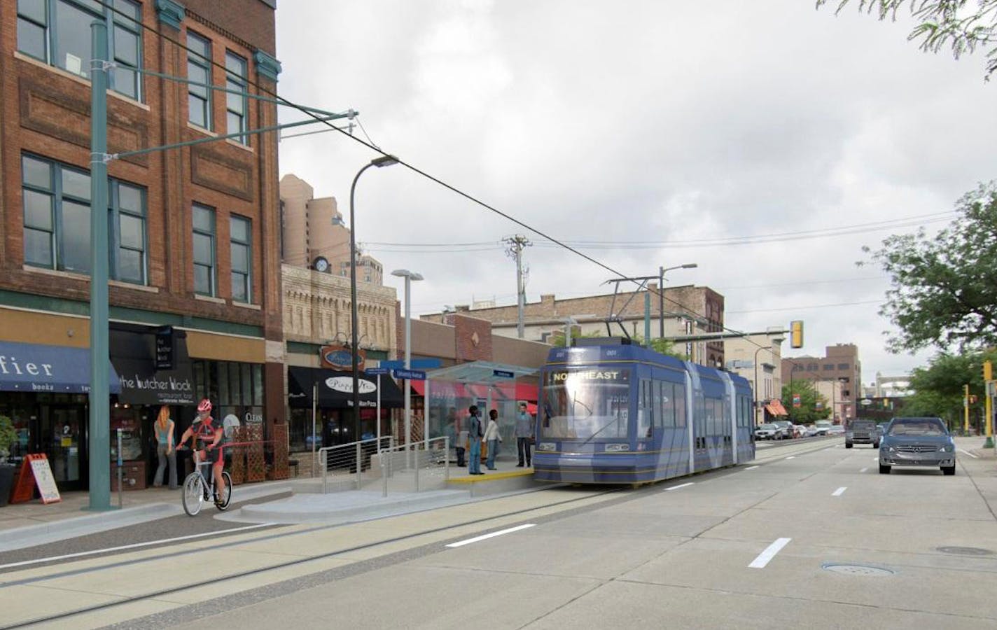 A rendering of a Minneapolis streetcar.