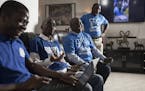 Alexander Toteh, left, Amos Togbeson, Jr, Alexander G Walker and Charles Krogee chairman of the Coalition for Democratic Change MN listened to live re