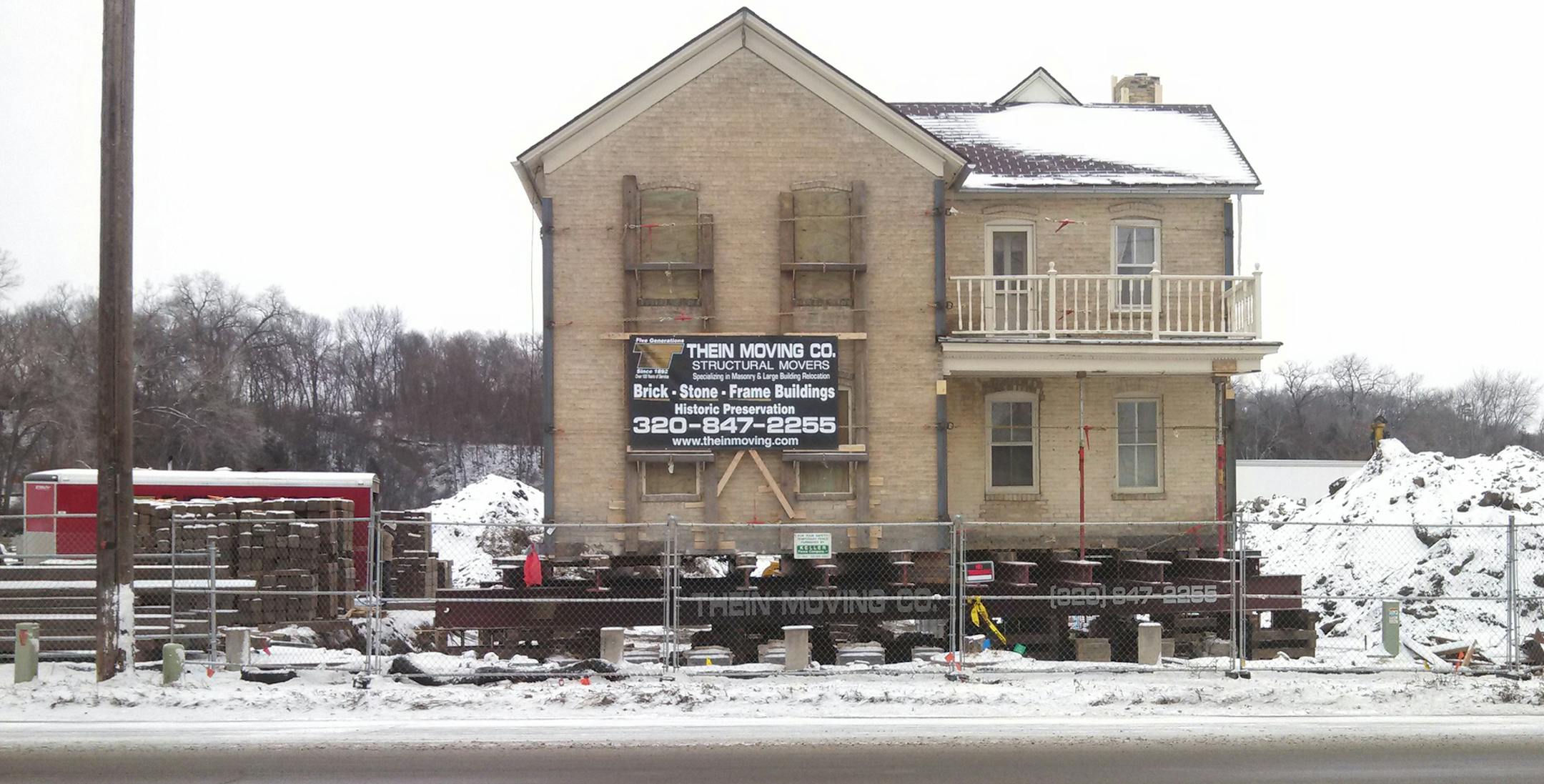 Supplied by Thein Moving Co. One of Chaska's oldest houses recently finished the first leg of its journey from where it was built more that 130 years ago. The Ernst/ Riedele House was recently hoisted off its site in the midst of Fireman's Park and moved to the end of parking lot at the end of park.