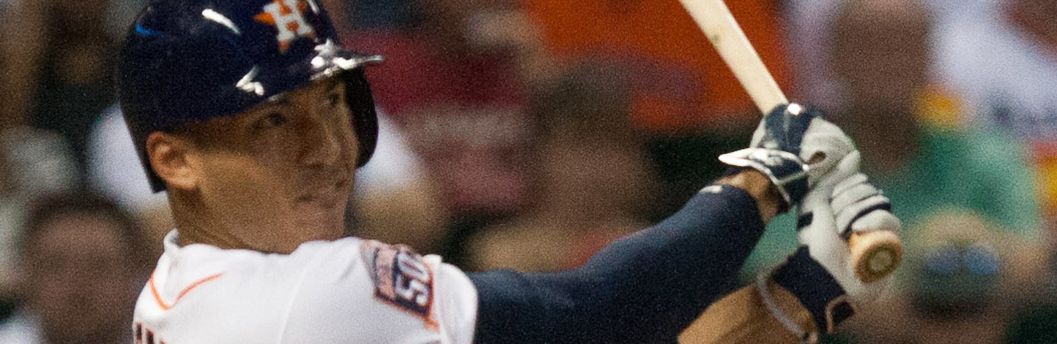 SEP 21, 2015: Houston Astros shortstop Carlos Correa (1) hitting the ball for a home run in the third inning for a hit of a baseball game against the Los Angeles Angels in Houston. (Icon Sportswire via AP Images) ORG XMIT: 245412