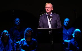 Australian Prime Minister Anthony Albanese addresses a candlelight vigil at Sydney's Bondi Beach to remember victims of a knife attack at a nearby sho